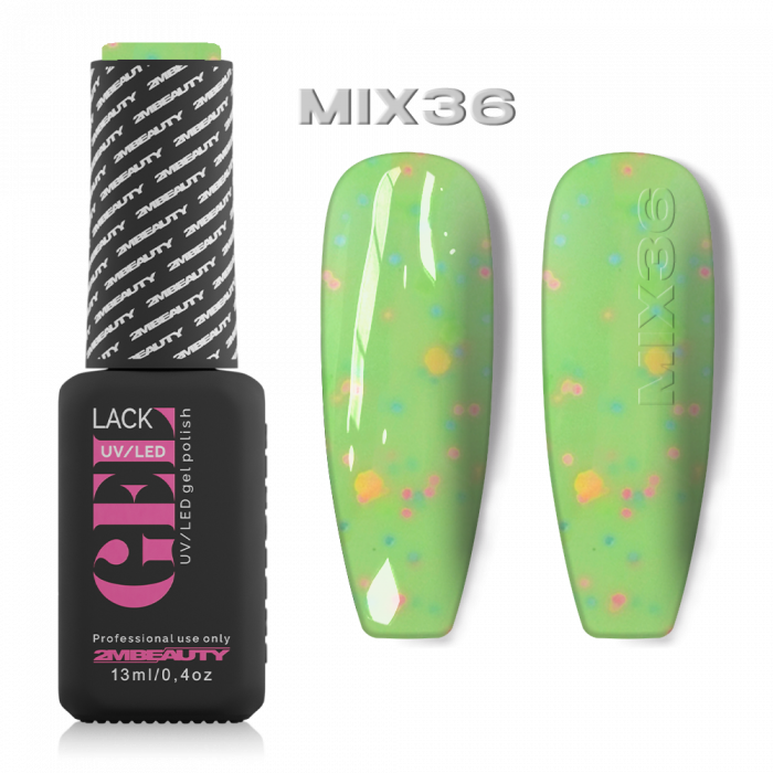 GEL LACK - MIX PARTY 36: Zöld alapon színes flitterekkel, konfettivel teli gél lakk, mellyel igaz...