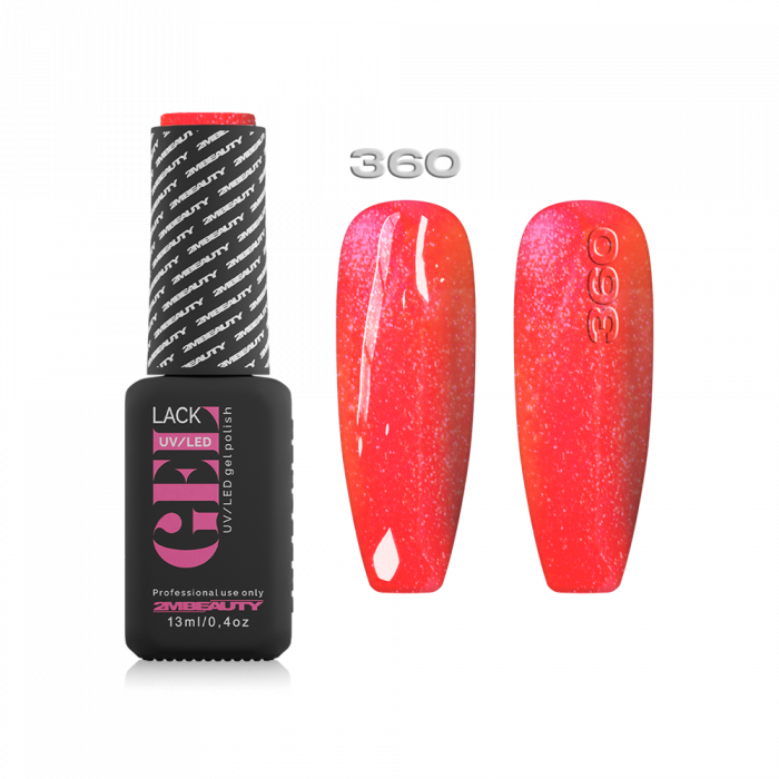 Gel Lack - Neon 360:
Áttetsző, neon narancsos-pink színű lakkzselé, apró, pink csillámokkal ...