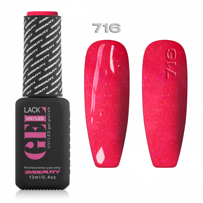 Gel Lack - Csillámos 716: Pinkes-piros színű lakkzselé, apró, ezüst és pink csillámporral....