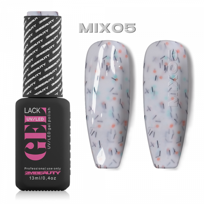 Gel lack - Mix 05: Fehér alapon színes flitterekkel, konfettivel teli gél lakk, mellyel igazán k...