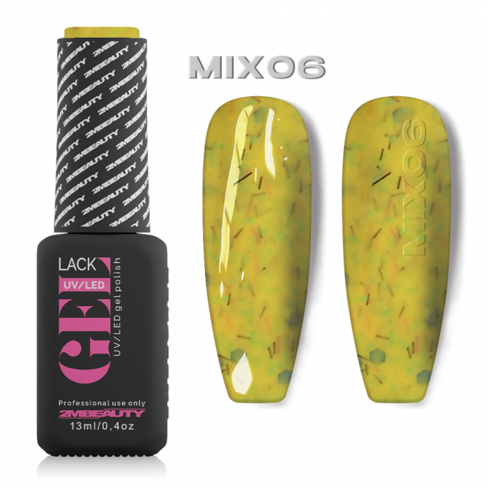 Gel lack - Mix 06: Sárga alapon színes flitterekkel, konfettivel teli gél lakk, mellyel igazán k...