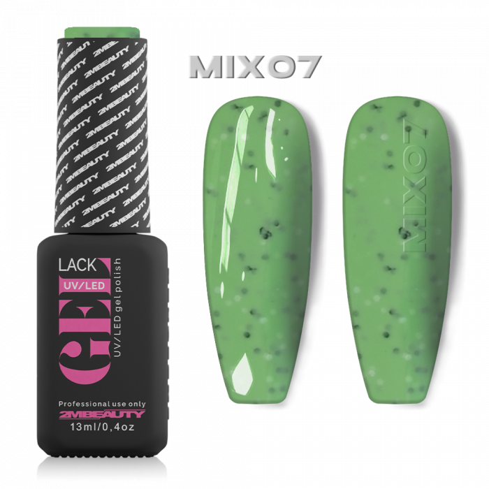 Gel lack - Mix 07: Zöld alapon fekete és fehér flitterekkel, konfettivel teli gél lakk, mellyel ...