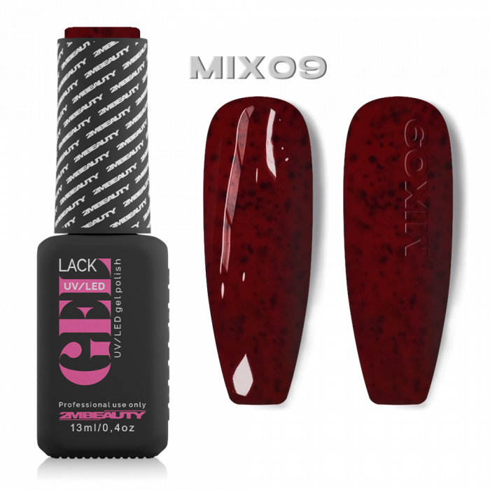 Gel lack - Mix 09: Bordó alapon fekete flitterekkel, konfettivel teli gél lakk, mellyel igazán k...