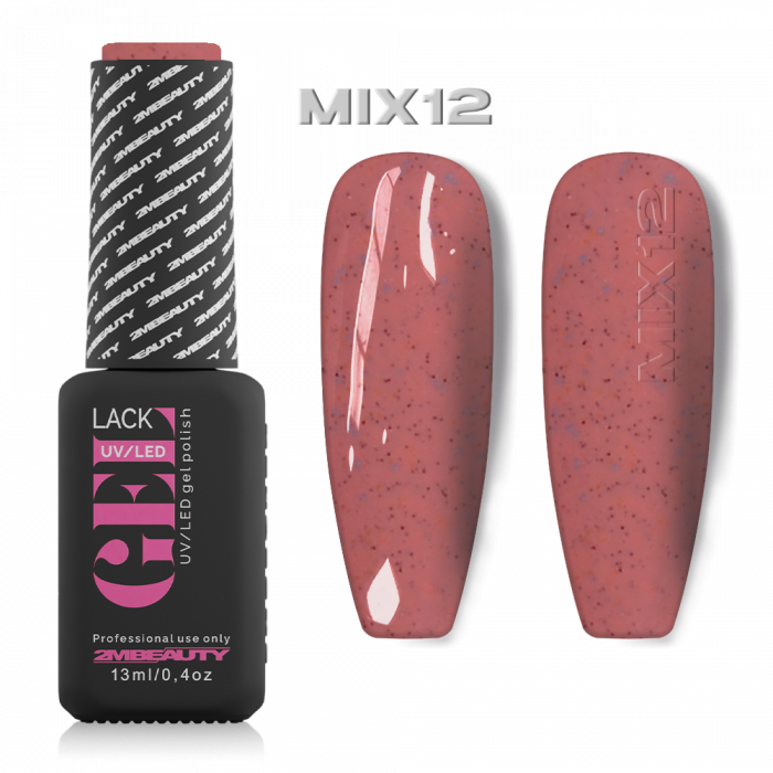 Gel lack - Mix 12: Rózsaszín alapon fekete, kék flitterekkel, konfettivel teli gél lakk, mellyel...