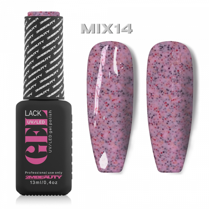 Gel lack - Mix 14: Lilás rózsaszín alapon fekete, narancs és piros flitterekkel, konfettivel tel...