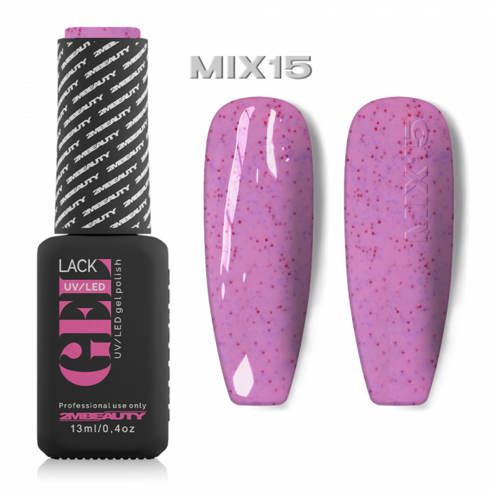Gel lack - Mix 15: Lilás rózsaszín alapon kék, pink flitterekkel, konfettivel teli gél lakk, me...