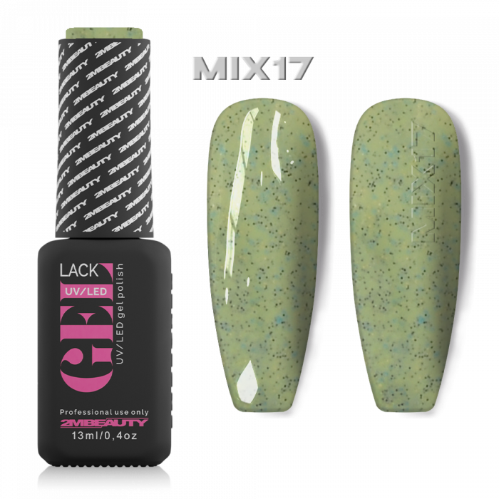 Gel lack - Mix 17: Zöld alapon kék, fekete flitterekkel, konfettivel teli gél lakk, mellyel igaz...