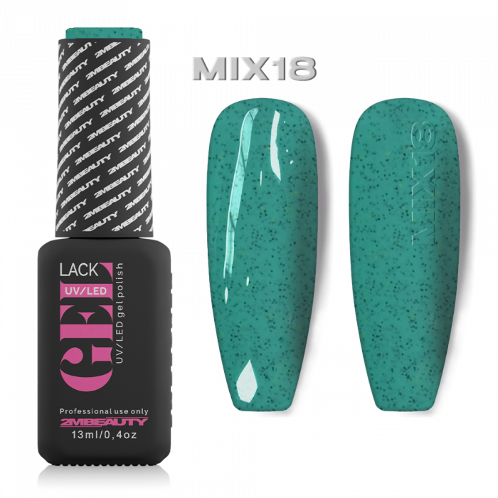 Gel lack - Mix 18: Menta zöld alapon fekete, arany flitterekkel, konfettivel teli gél lakk, mellye...