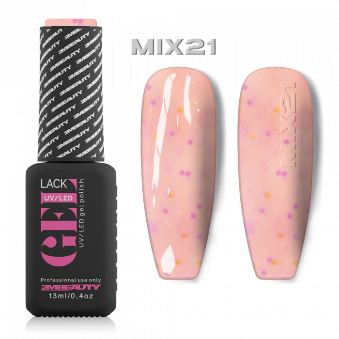 Gel lack - Mix Party 21: Rózsaszín alapon színes flitterekkel, konfettivel teli gél lakk, mellye...