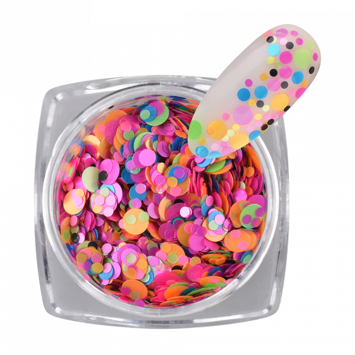 PolkaDot Mix Glitter 01: Kör formájú, változatos méretű és színű körömdíszítő....