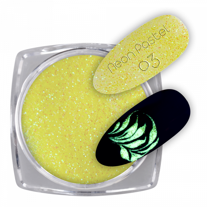 Glow Glitter Neon Pastel 03:
 
Sötétben világító neon pasztell sárga színű csillámpor, m...