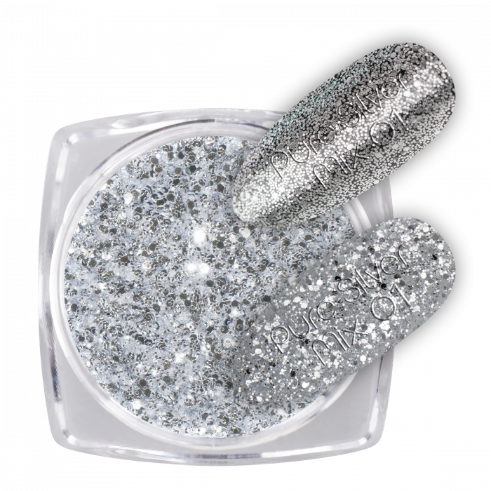 Glitter Pure Silver Mix 01:Ragyogó csillámporok, bátran használhatod körömlakkos géllakkos al...