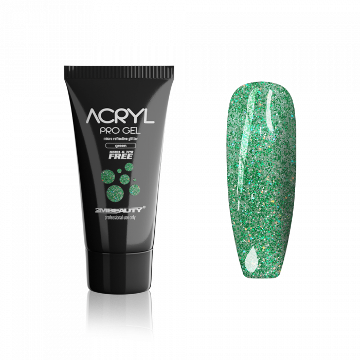 Acryl Pro Gel Micro Reflective Glitter Green - HEMA & TPO Mentes Akrilzselé:
Fényvisszaverő ...