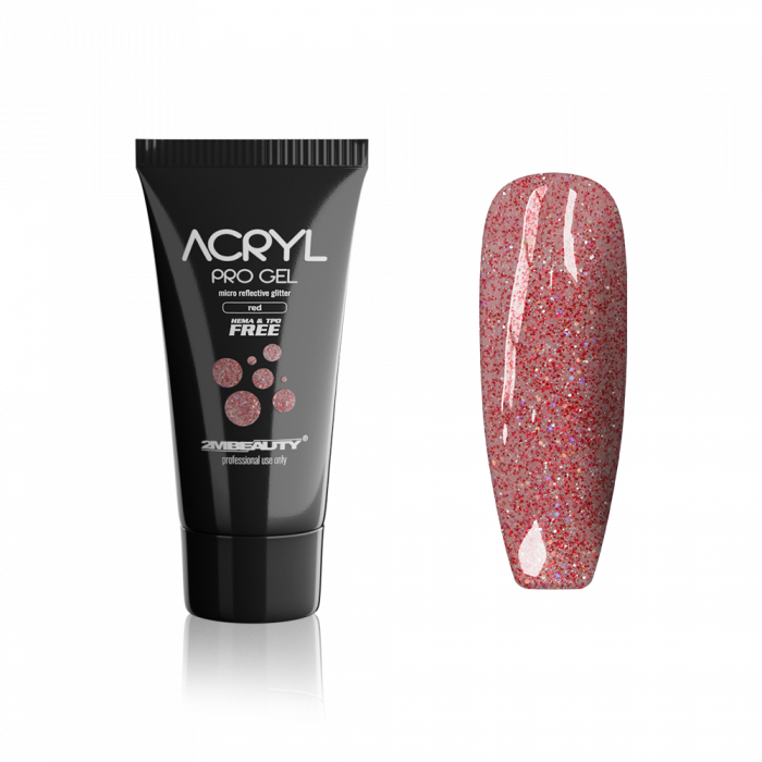 Acryl Pro Gel Micro Reflective Glitter Red - HEMA & TPO Mentes Akrilzselé:
Fényvisszaverő ac...