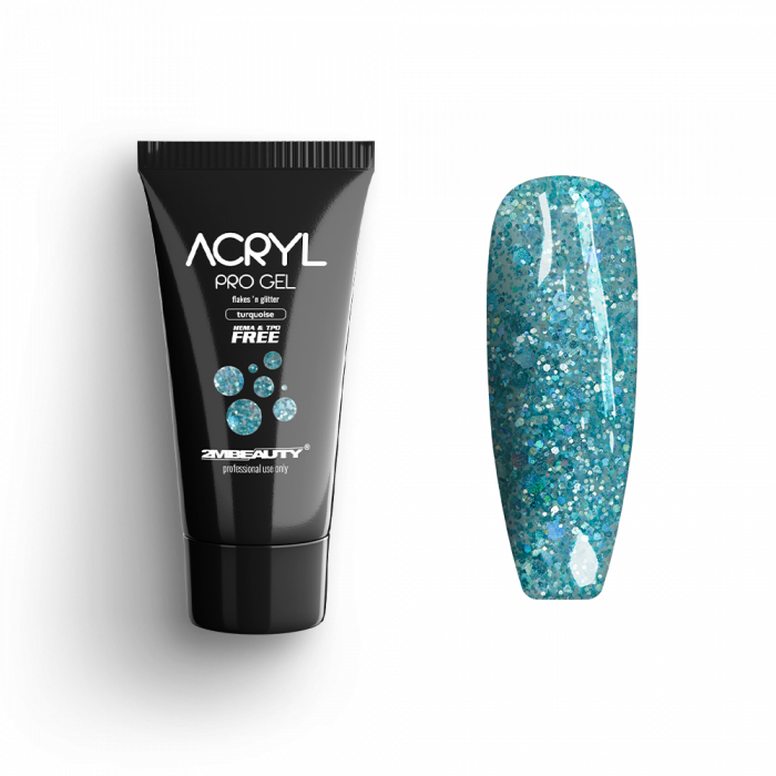 Acryl Pro Gel Flakes 'n Glitter Turquoise - HEMA & TPO Mentes Akrilzselé:
Csillámokkal és d...