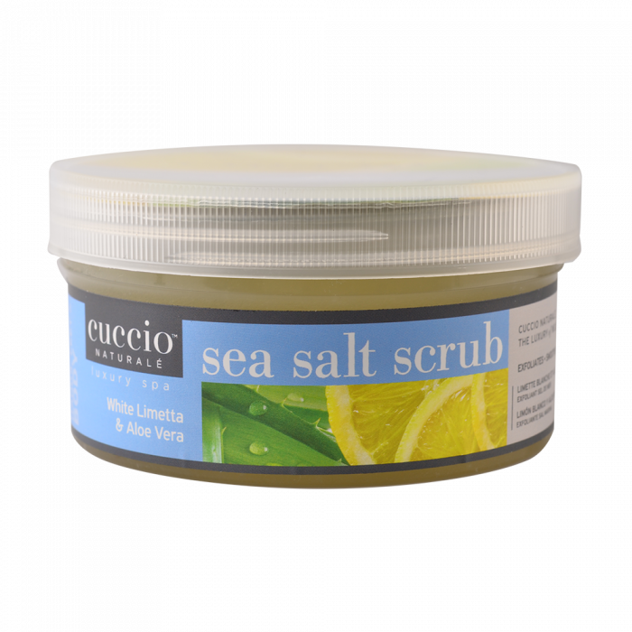 Cuccio tengeri sós bőrradír zöldcitrommal és aloe verával (Sea salt scrub white limetta and al...