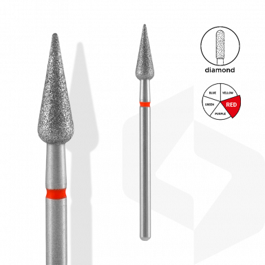 Staleks - Csiszolófej Gyémánt Hegyes Körte 4 mm | 12 mm Piros | Finom FA100R040-12