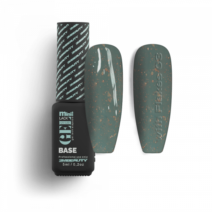 Gel Lack - Rubber Base With Flakes 03:Új színezett Rubber Base, mely díszítő fóliákat tartalm...