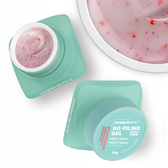 No Filing - Milky Rose With Flakes - HEMA Mentes Reszelésmentes Építőzselé (15g) (2)