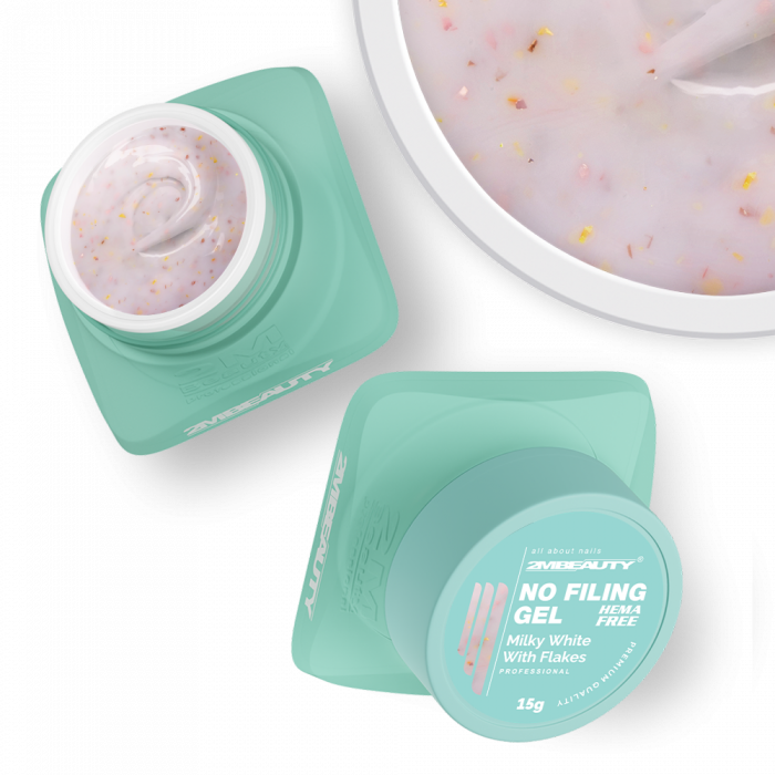No Filing - Milky White With Flakes - HEMA Mentes Reszelésmentes Építőzselé (15g) (2)