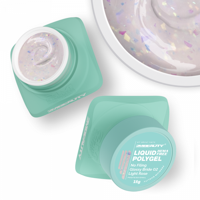 Liquid Polygel No Filing - Glossy Bride - 02 Light Rose - HEMA Mentes Reszelésmentes Építőzselé (15g) (3)
