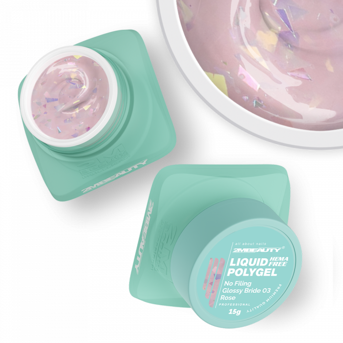 Liquid Polygel No Filing - Glossy Bride - 03 Rose - HEMA Mentes Reszelésmentes Építőzselé (15g) (4)