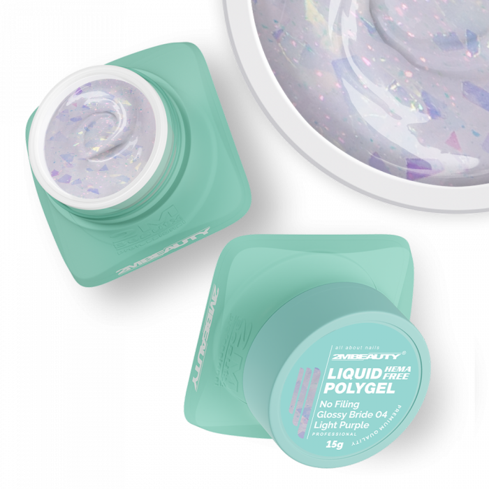 Liquid Polygel No Filing - Glossy Bride - 04 Light Purple - HEMA Mentes Reszelésmentes Építőzselé (15g) (3)