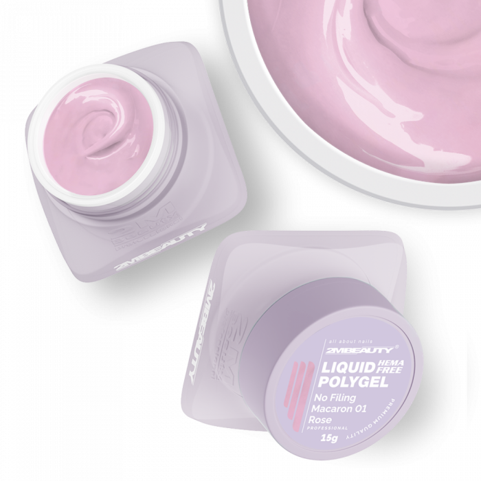 Liquid Polygel No Filing - Macaron - 01 Rose - HEMA Mentes Reszelésmentes Építőzselé (15g) (3)