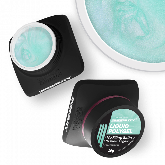 Liquid Polygel No Filing - Satin - 04 Green Lagoon - HEMA Mentes Reszelésmentes Építőzselé (15g) (2)