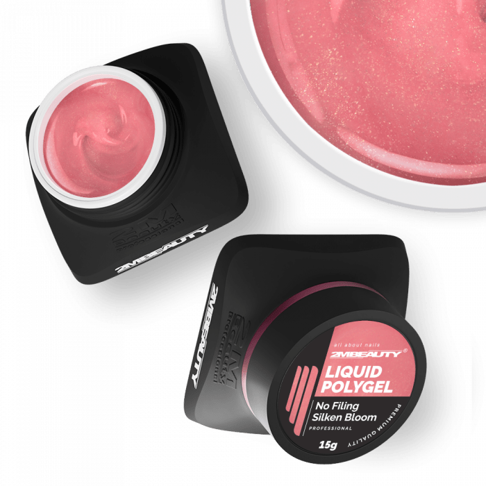 Liquid Polygel No Filing - Silken Bloom - HEMA Mentes Reszelésmentes Építőzselé (15g) (2)