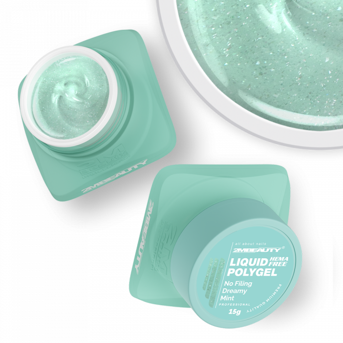 Liquid Polygel No Filing - Dreamy Mint - HEMA Mentes Reszelésmentes Építőzselé (15g) (3)