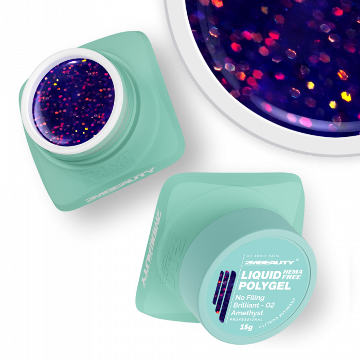 Liquid Polygel No Filing - Brilliant - 02 Amethyst - HEMA Mentes Reszelésmentes Építőzselé (30g) (3)