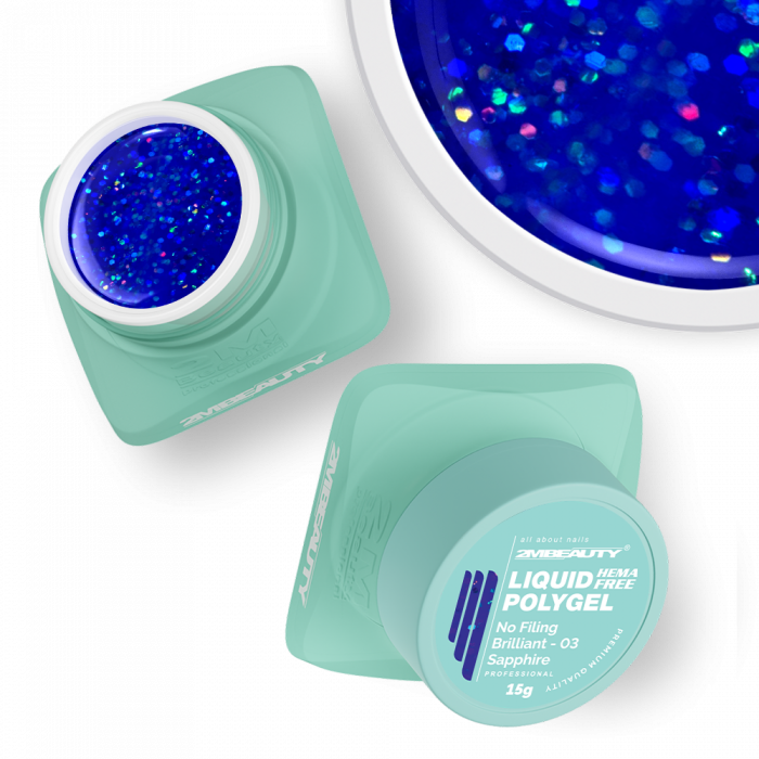 Liquid Polygel No Filing - Brilliant - 03 Sapphire - HEMA Mentes Reszelésmentes Építőzselé (15g) (3)