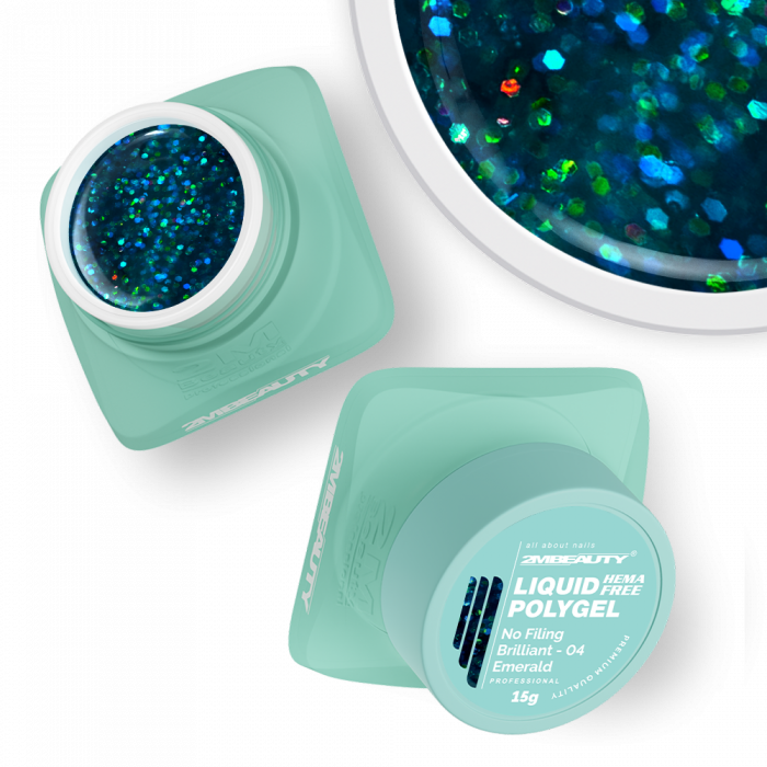 Liquid Polygel No Filing - Brilliant - 04 Emerald - HEMA Mentes Reszelésmentes Építőzselé (30g) (3)
