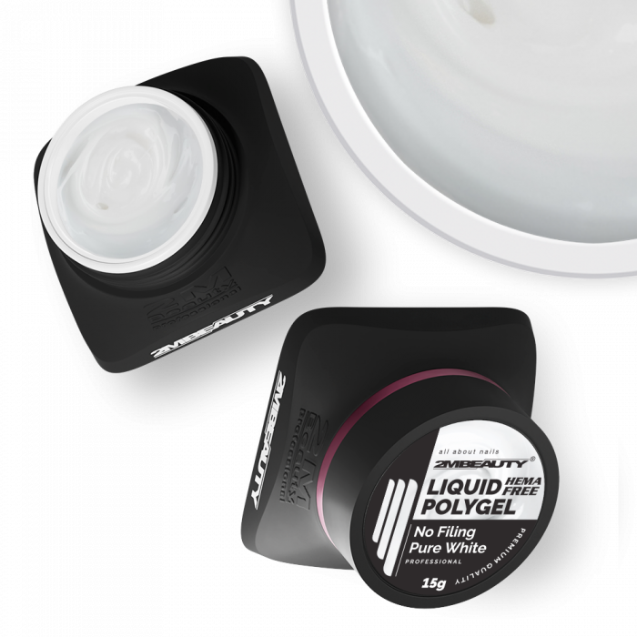 Liquid Polygel No Filing - Pure White - HEMA Mentes Reszelésmentes Építőzselé (15g) (2)