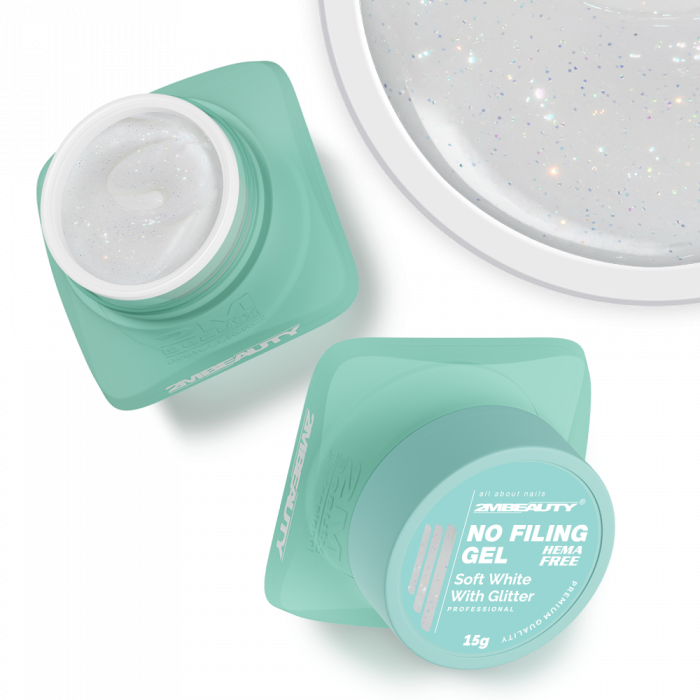 No Filing - Soft White With Glitter - HEMA Mentes Reszelésmentes Építőzselé (15g) (2)