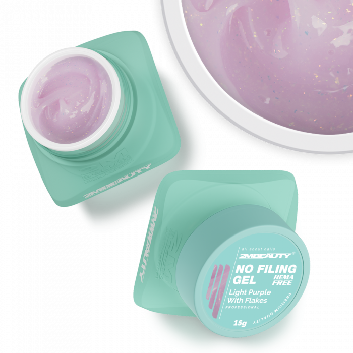 No Filing - Light Purple With Flakes - HEMA Mentes Reszelésmentes Építőzselé (15g) (2)