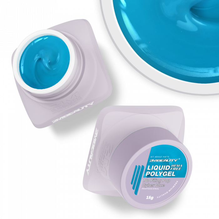 Liquid Polygel No Filing - Pop - Cyber Blue - HEMA Mentes Reszelésmentes Építőzselé (15g) (2)