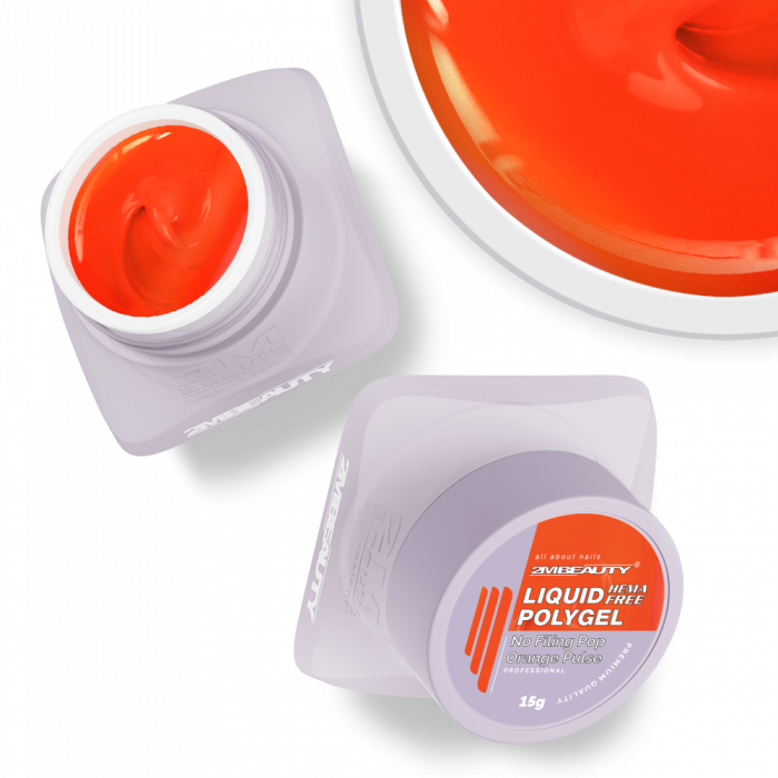 Liquid Polygel No Filing - Pop - Orange Pulse - HEMA Mentes Reszelésmentes Építőzselé (15g) (2)