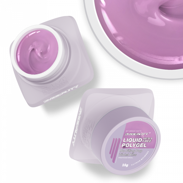 Liquid Polygel No Filing - Pop - Violet Kiss - HEMA Mentes Reszelésmentes Építőzselé (15g) (2)