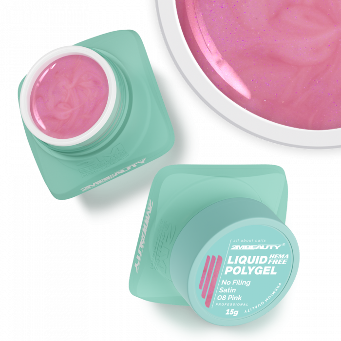 Liquid Polygel No Filing - Satin - 08 Pink - HEMA Mentes Reszelésmentes Építőzselé (15g) (2)