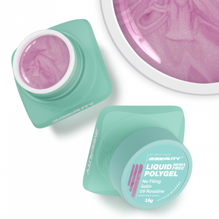 Liquid Polygel No Filing - Satin - 09 Rosaline - HEMA Mentes Reszelésmentes Építőzselé (50g) (2)