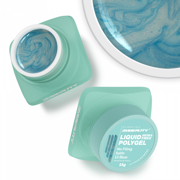 Liquid Polygel No Filing - Satin - 13 Blue - HEMA Mentes Reszelésmentes Építőzselé (15g) (2)