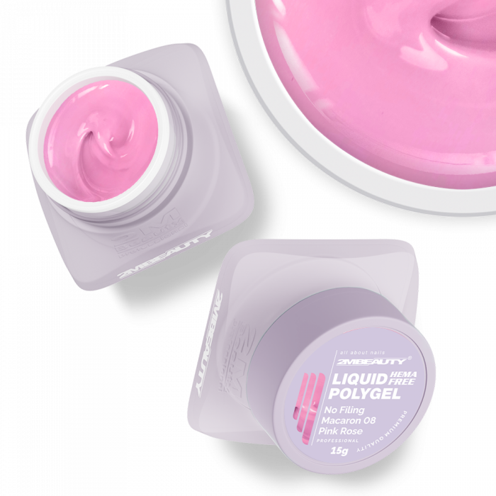 Liquid Polygel No Filing - Macaron - 08 Pink Rose - HEMA Mentes Reszelésmentes Építőzselé (15g) (2)