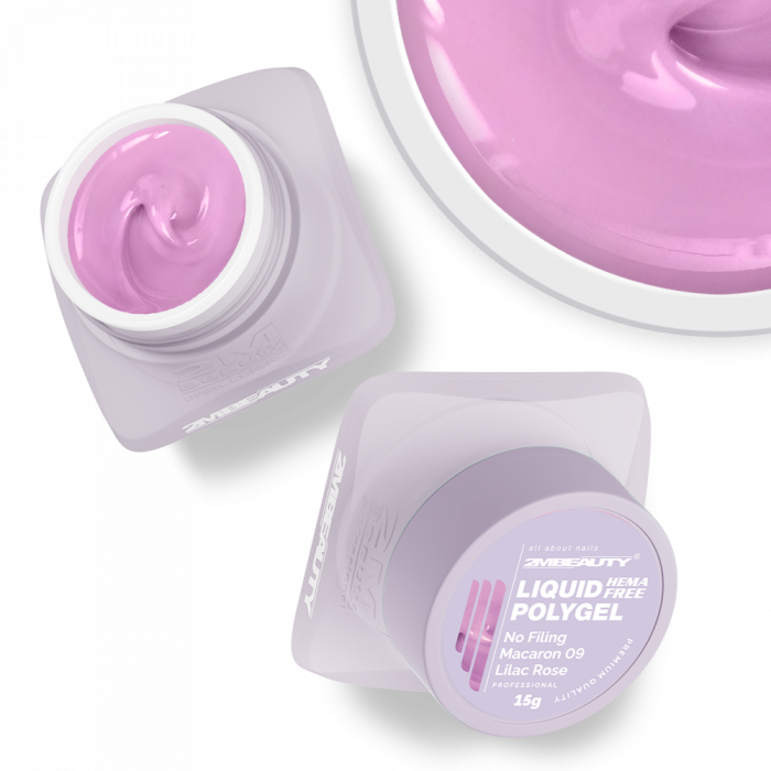 Liquid Polygel No Filing - Macaron - 09 Lilac Rose - HEMA Mentes Reszelésmentes Építőzselé (15g) (2)