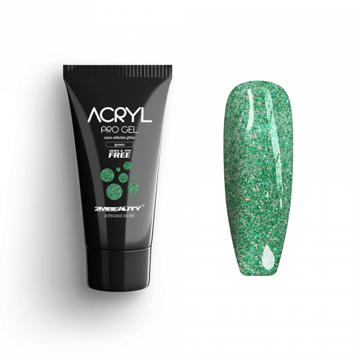 Acryl Pro Gel Micro Reflective Glitter Green - HEMA Mentes Akrilzselé (15g)