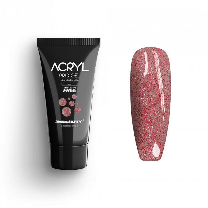 Acryl Pro Gel Micro Reflective Glitter Red - HEMA Mentes Akrilzselé (15g)