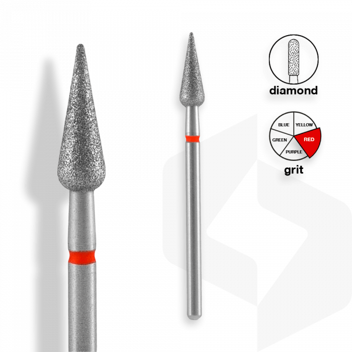 Staleks - Gyémánt Csiszolófej Hegyes Körte 4 mm | 12 mm Piros | Finom | FA100R040-12