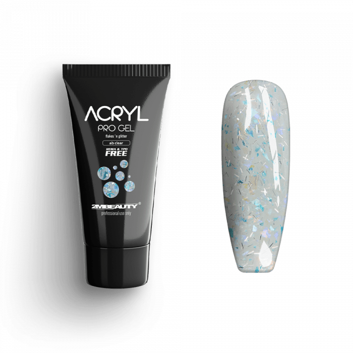 Acryl Pro Gel Flakes 'n Glitter AB Clear - HEMA Mentes Akrilzselé (15g)