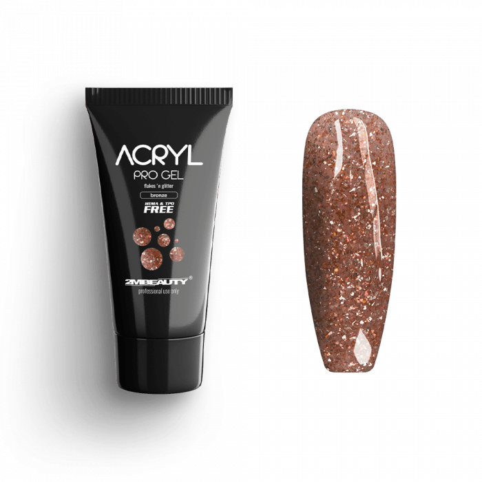 Acryl Pro Gel Flakes 'n Glitter Bronze - HEMA Mentes Akrilzselé (15g)